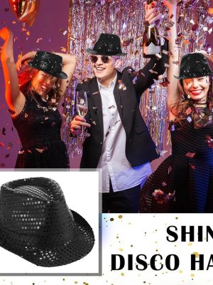 Disko Star Siyah Payetli Fötr Şapka Yetişkin Boy