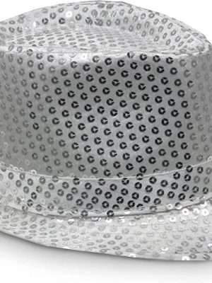 Disko Star Gümüş Payetli Fötr Şapka Yetişkin Boy