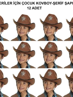 Kovboy Şerif Şapkası Kahve 12 Adet - Kostüm, Parti ve Gösteri Şapkası