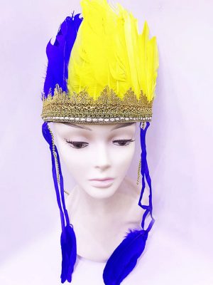 Sarı Lacivert Renk Tüylü Kızılderili Başlığı | Taraftar Başlığı