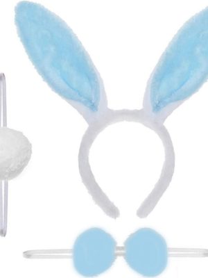Tavşan Kostüm Seti Taç Papyon Ponpon Kuyruk Mavi
