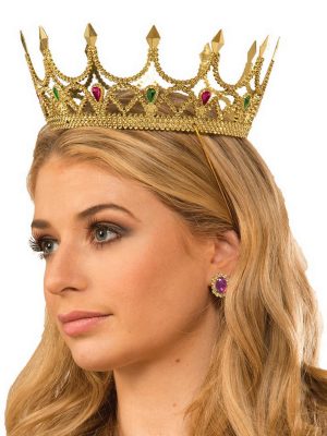 Taşlı Rönesans Kostümlü Kraliyet Ortaçağ Altın Kraliçe Prenses Tacı