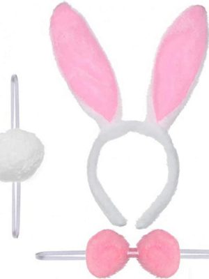 Tavşan Kostüm Seti Taç Papyon Kuyruk Pembe Renk