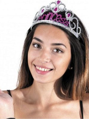 Gümüş Renk Prenses Yazılı Parti Tacı 60 cm