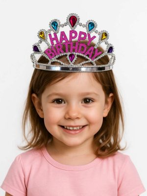 Gümüş Renk Happy Birthday Yazılı Doğum Günü Tacı 60 cm