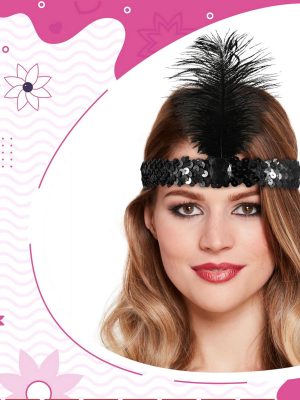 Siyah Renk Çarliston Başlık 90 lı Yıllar 80 li Yıllar Tüylü Saç Bandı