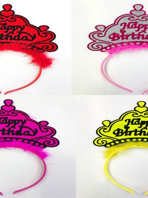 Happy Birthday Yazılı Neon Renk Taç 12 Adet