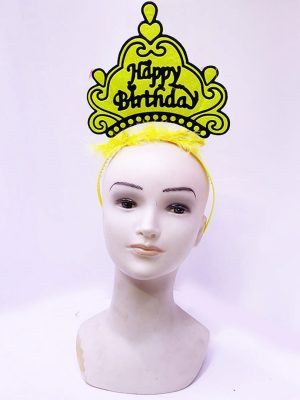 Happy Birthday Neon Sarı Renk Doğum Günü Tacı 24x15 cm