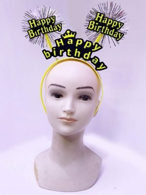 Happy Birthday Püsküllü Neon Sarı Renk Doğum Günü Tacı 22x19 cm