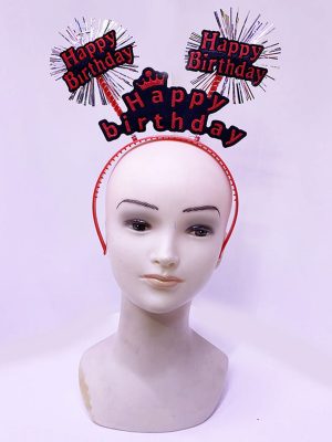 Happy Birthday Yazılı Püsküllü Neon Kırmızı Renk Doğum Günü Tacı 22x19 cm