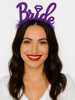 Mor Renk Bekarlığa Veda İtalik Yazı Alyanslı Bride Taç