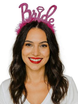Fuşya Renk Bekarlığa Veda İtalik Yazı Alyanslı Bride Taç