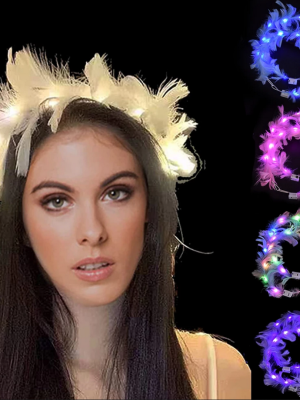 Led Işıklı Rengarenk Yanan 3 Fonksiyonlu Otrişli Parti Tacı Beyaz Renk 12x12 cm