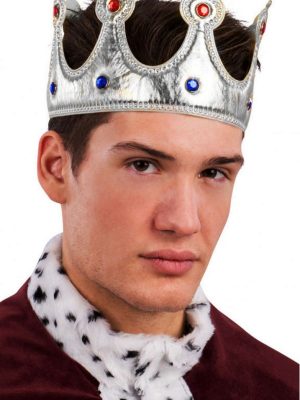 Kral Tacı Gümüş Renk Kumaş Malzeme Yetişkin Boy