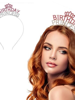 Kristal Taşlı Pembe Birthday Princess Yazılı Parti Tacı 19x11 cm