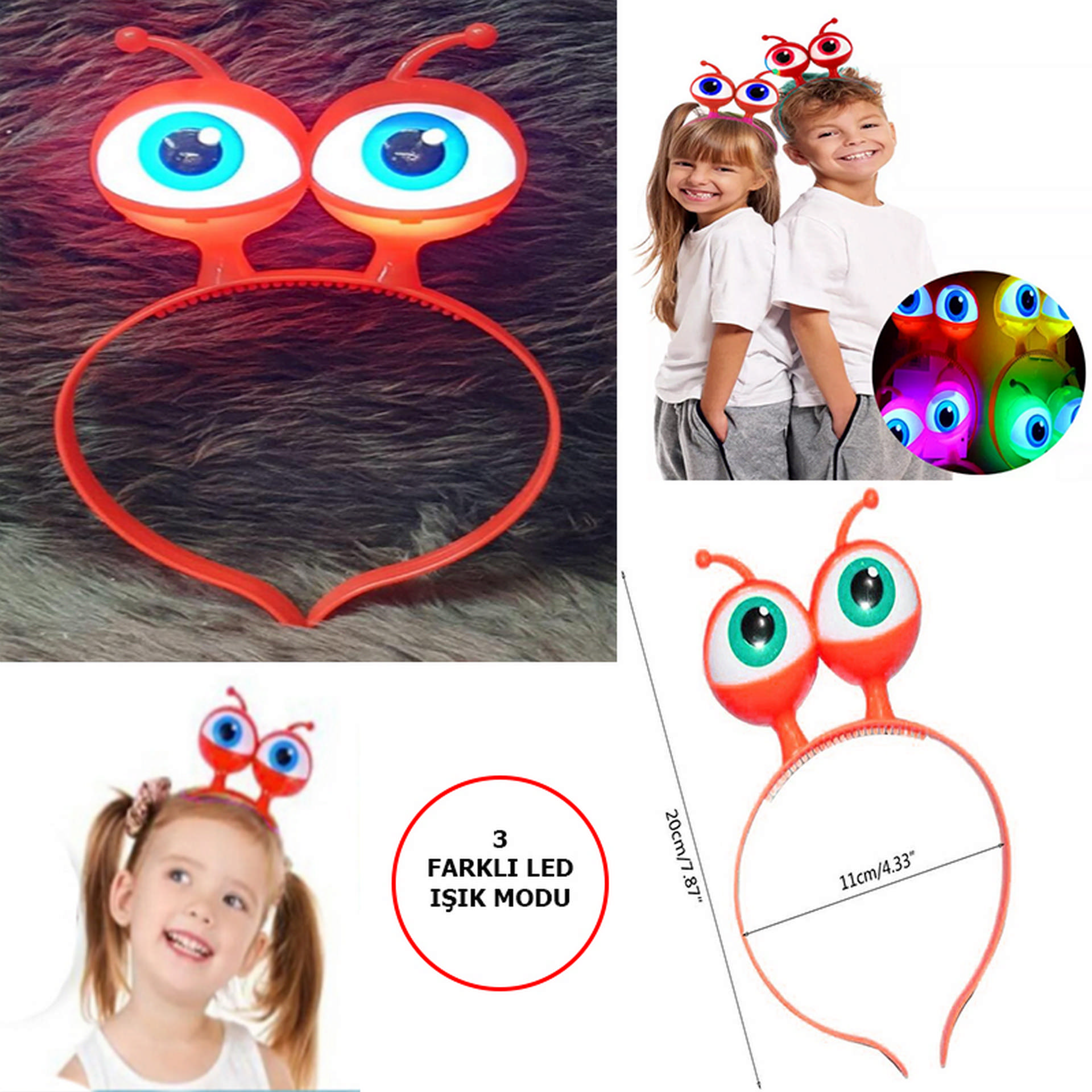 1221123_Led-Isikli-Pilli-3-Farkli-Modd-resim-4382-1.jpg Led Işıklı & Pilli 3 Farklı Modda Yanan Uzaylı Göz Parti Tacı Kırmızı Renk 18x12 cm - Görsel 1