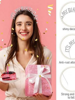 Kristal Taşlı Gümüş Renk İt's My Birthday Yazılı Doğum Günü Parti Tacı 14x16 cm