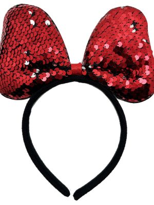 Renk Değiştiren Pullu Payetli Fiyonk Parti Tacı Kırmızı Gümüş Renk 20x16 cm