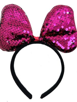 Renk Değiştiren Pullu Payetli Fiyonk Parti Tacı Fuşya Gümüş Renk 20x16 cm