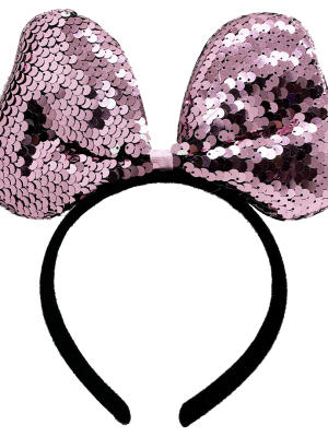 Renk Değiştiren Pullu Payetli Fiyonk Parti Tacı Pembe Gümüş Renk 20x16 cm