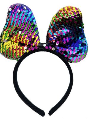 Renk Değiştiren Pullu Payetli Fiyonk Parti Tacı Rengarenk Gümüş Renk 20x16 cm