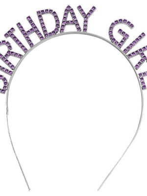 Mor Renk Kristal Taşlı Parlak Birthday Girl Yazılı Taç 16x17 cm