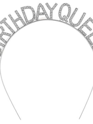 Gümüş Renk Kristal Taşlı Parlak Birthday Queen Yazılı Kraliçe Taç 16x17 cm