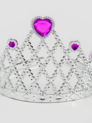Fuşya Kalpli Gümüş Renk Kraliçe Tacı Prenses Tacı