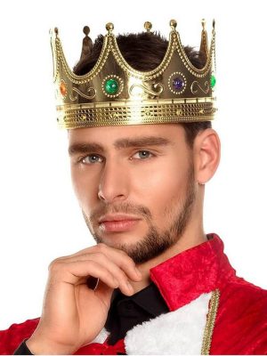 Altın Renk Yetişkin Çocuk Uyumlu Kral Tacı 60 cm