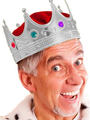 Gümüş Renk Yetişkin Çocuk Uyumlu Kral Tacı Kraliyet Tacı 60 cm