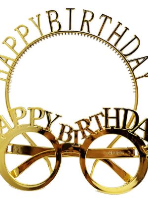 Happy Birthday Yazılı Taç ve Happy Birthday Yazılı Gözlük Seti Altın Renk