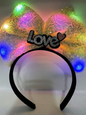 Led Işıklı 3 Farklı Fonksiyonda Yanan Gümüş Love Yazılı Sarı Fiyonk Taç 20X17 cm