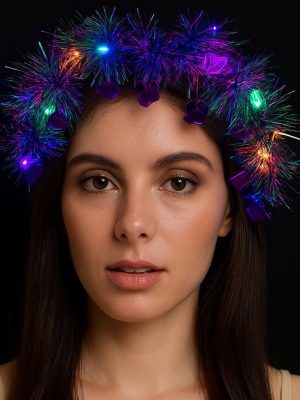 Kalp Püsküllü Gece Parıltısı 3 Modlu LED'li Işıklı Taç Mor Renk