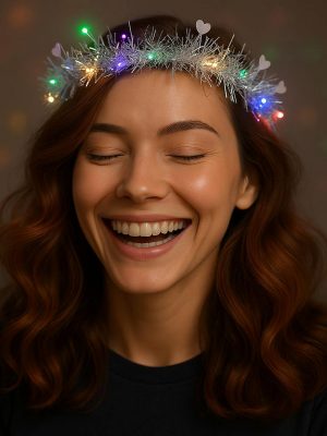 Kalp Püsküllü Gece Parıltısı 3 Modlu LED'li Işıklı Taç Gümüş Renk