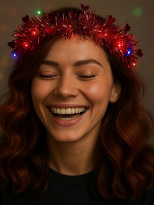 Kalp Püsküllü Gece Parıltısı 3 Modlu LED'li Işıklı Taç Kırmızı Renk