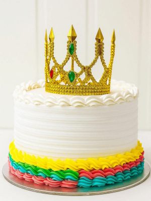 Altın Işıltılı İnce Pasta Tacı Pasta Üstü Taç Plastik Malzeme 8x8 cm