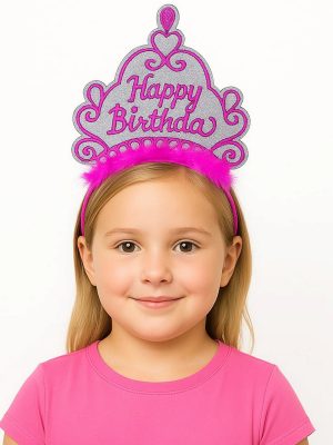 Pembe Happy Birthday Prenses Tacı – Doğum Günü Taç Aksesuarı