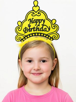 Sarı Happy Birthday Prenses Tacı – Doğum Günü Taç Aksesuarı