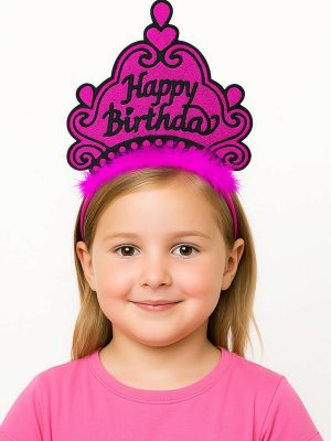 Fuşya Happy Birthday Prenses Tacı – Doğum Günü Taç Aksesuarı