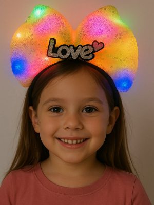 LED Işıklı Love Yazılı Sarı Fiyonk Taç – Kız Çocuk Parti Tacı