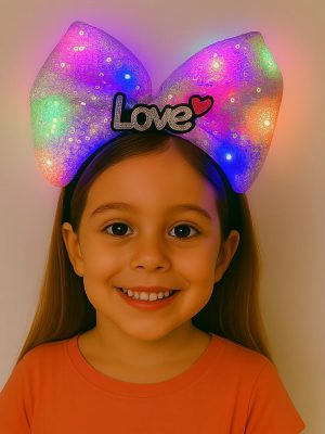 LED Işıklı Love Yazılı Mor Fiyonk Taç – Kız Çocuk Parti Tacı