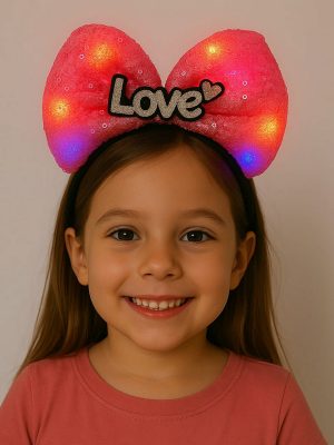 LED Işıklı Love Yazılı Fuşya Fiyonk Taç – Kız Çocuk Parti Tacı