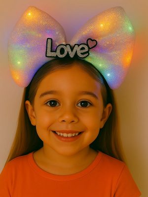 LED Işıklı Love Yazılı Pembe Fiyonk Taç – Kız Çocuk Parti Tacı