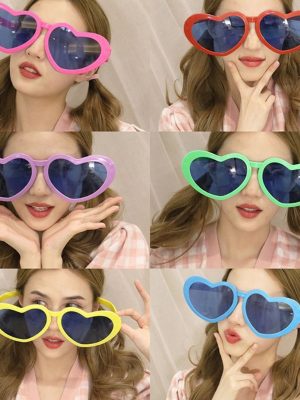 Mega Boy Büyük Kalp Şekilli Parti Gözlüğü 12 Adet Rengarenk