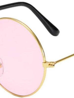 Yuvarlak Cam John Lennon Tarzı Hippi Gold Çerçeveli Pembe Gözlük