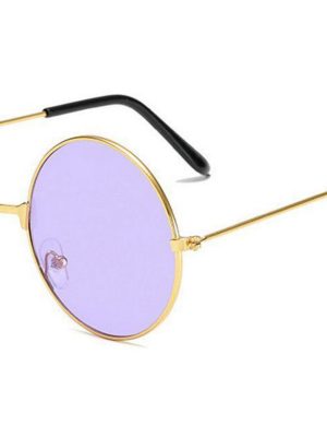Yuvarlak Cam John Lennon Tarzı Gold Çerçeveli Mor Gözlük