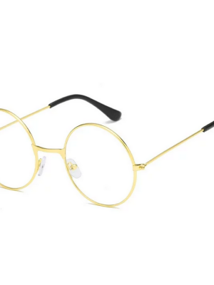 Yuvarlak Cam John Lennon Tarzı Hippi İmaj Gold Çerçeveli Şeffaf Gözlük