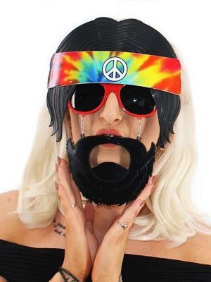 Siyah Saçlı Bandana Tasarımlı Hippi Parti Gözlüğü 26x18 cm