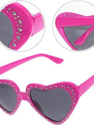 Kalp Şekilli Taşlı Parti Gözlüğü Pembe Renk 6x16 cm