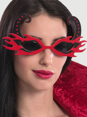 Siyah Boynuzlu Kırmızı Renk Alevli Parti Gözlüğü 21x10 cm